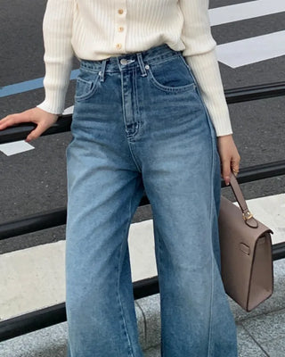 Diagonal slit cotton denim pants