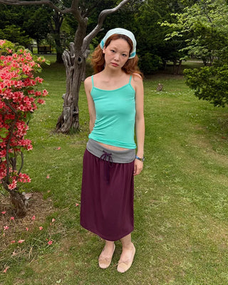 Bordered waist string midi skirt
