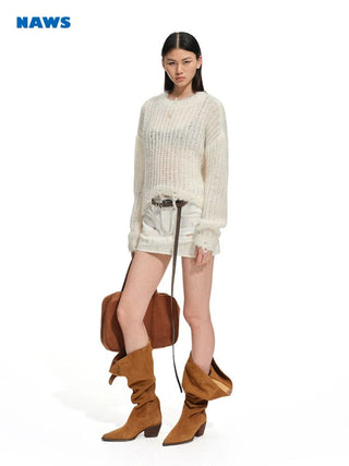 [NOTAWEAR] Mohair Blend Open Knit Distressed  Sweater