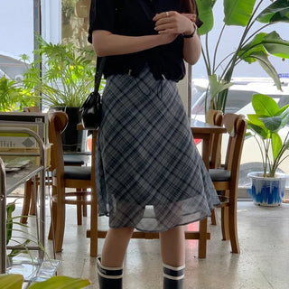 [Lined] Checkered midi skirt