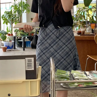 [Lined] Checkered midi skirt