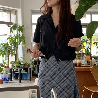 String Cropped Short-Sleeve Shirt
