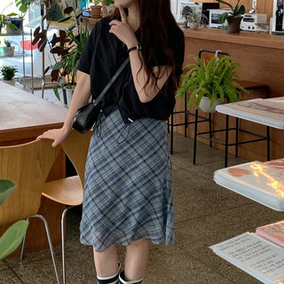 [Lined] Checkered midi skirt