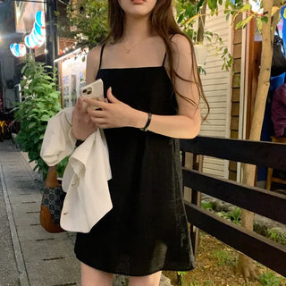 Side-button linen sleeveless dress