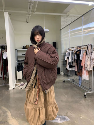 NEVERSEEZ Detachable Fur Collar Parka Jacket