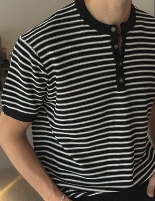 Linen St Henley Neck Short Sleeve Knit (3 colors, L~XL)