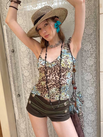 [NECY] American Blue Leopard Unbalanced Tank Top