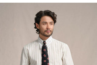 [CULTUM] 1930s Long Point Collar Striped Shirt