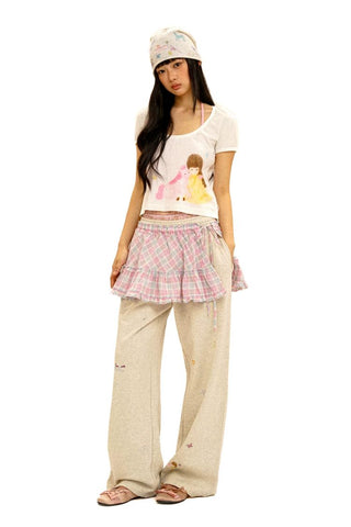 [Moromoro2] Girl & Horse Print Layered Tee  Set