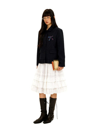 [Moromoro2] Doll Collar Pleated Hem  Blazer