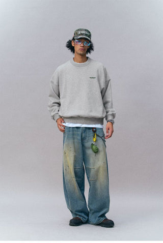 [Monterest] Fleece-Lined Logo Print Crewneck Sweatshirt