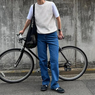 Wide-leg long denim pants
