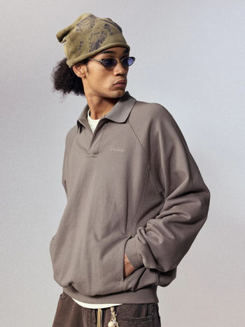 [Monterest] Relaxed Fit Polo Collar Knit Sweatshirt