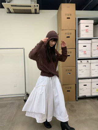 [NEVERSEEZ] Asymmetric Pocket A-Line Pleated Skirt