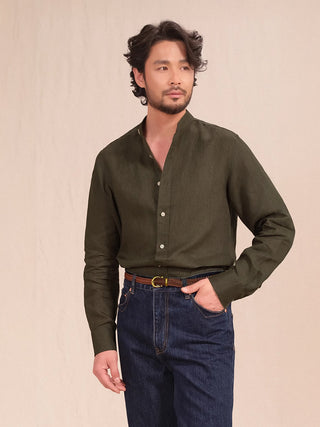 [CULTUM] Linen Stand Collar Shirt