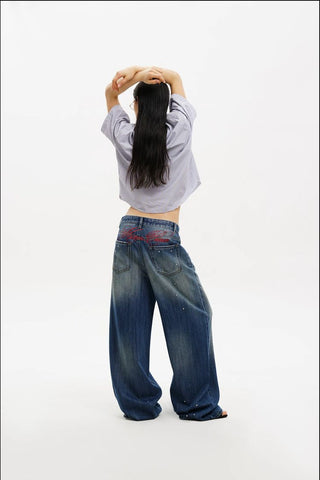 [MASONPRINCE] Studded Wide Leg Distressed Jeans