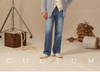 [CULTUM] Vintage Washed Straight Leg Jeans