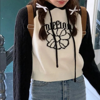 Flower Cable Cropped Hooded Knit