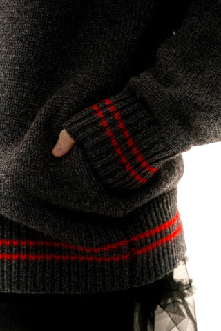 [Moromoro2] Rabbit Embroidered Contrast  Knit