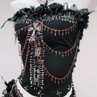Beaded feather flower applique tube top