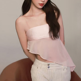 Irregular zip-up ruched solid backless top