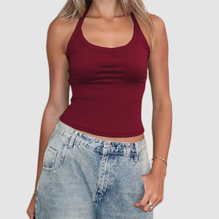 Halter backless u neck solid top
