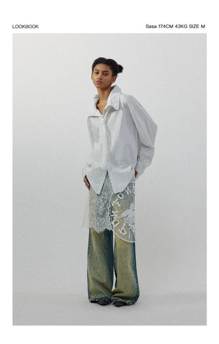 CONP Lace spliced denim pants (blue)