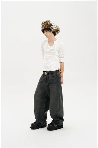 [MASONPRINCE] Waxed Relaxed Wide Leg Jeans