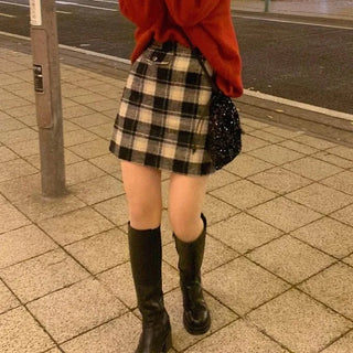 Wool check mini skirt
