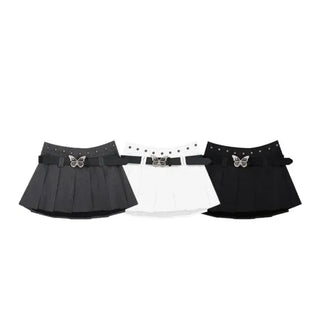 Butterfly Belt Pleated Mini Skirt