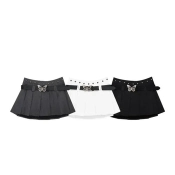 Butterfly Belt Pleated Mini Skirt