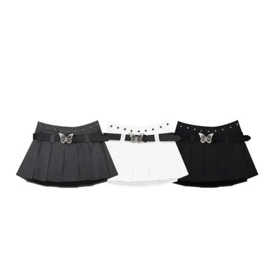 Butterfly Belt Pleated Mini Skirt