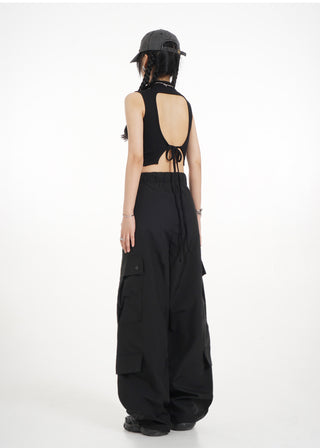 Half turtleneck backless vest