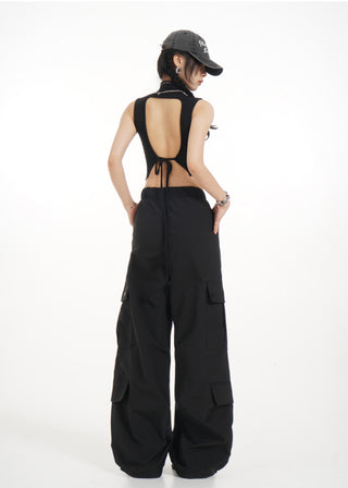 Half turtleneck backless vest