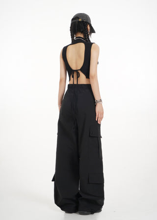 Half turtleneck backless vest
