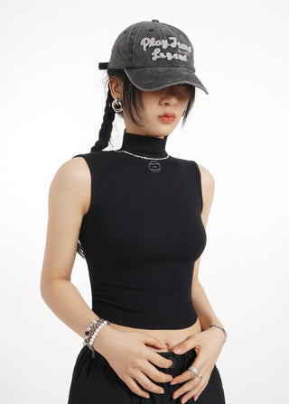 Half turtleneck backless vest