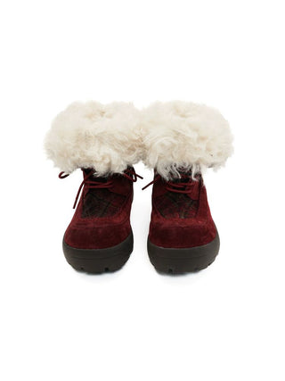 [Moromoro2] Plaid Fur-Lined Platform Snow  Boots