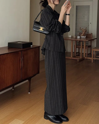(set) Striped shirt & skirt set