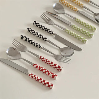 Retro Checkerboard Cutlery Set