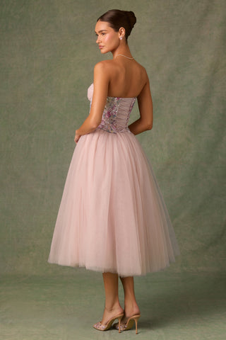 Embellished Lace-Up Cupless Corset in Floral Pink