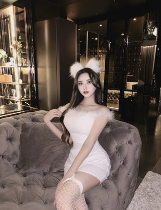 Feather-Trimmed Off-Shoulder Shirred Tulip Dress Sleeveless Party Look