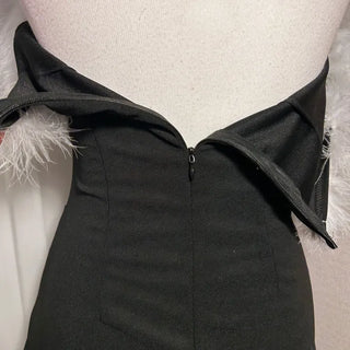 Feather-Trimmed Off-Shoulder Shirred Tulip Dress Sleeveless Party Look