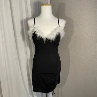 Feather-trimmed Feather Shirred Mini Dress Santa Girl Costume