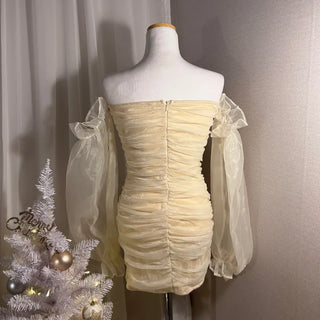 Princess Ribbon Chiffon Shirred Off-Shoulder Party Dress Christmas