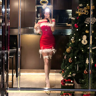 Fur-trimmed Corset Top Dress Christmas Clothes Event Look