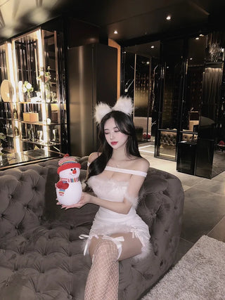 Fur-trimmed Corset Top Dress Christmas Clothes Event Look
