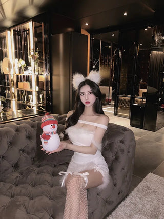 Fur-trimmed Corset Top Dress Christmas Clothes Event Look