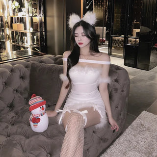 Fur-trimmed Corset Top Dress Christmas Clothes Event Look