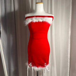 Fur-trimmed Corset Top Dress Christmas Clothes Event Look