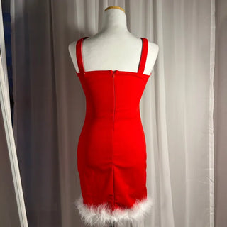 Fur-trimmed Corset Top Dress Christmas Clothes Event Look